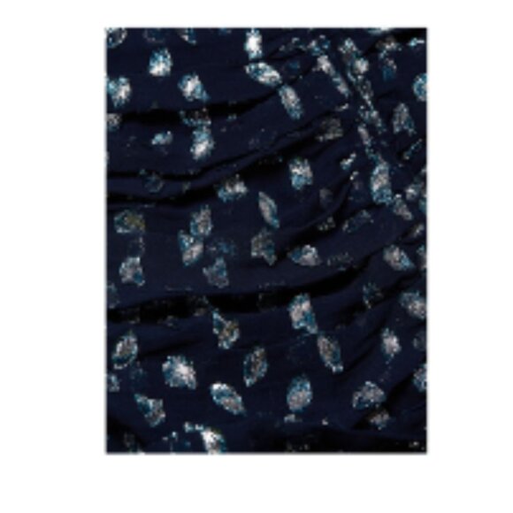 Y2K Tanya Taylor Dress Women 20 (2XL) Raven Stretch Silk Navy W/Metallic Ruched - Picture 8 of 13